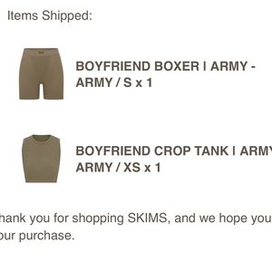 Skims set - Olive Green Shorts are a S and top XS